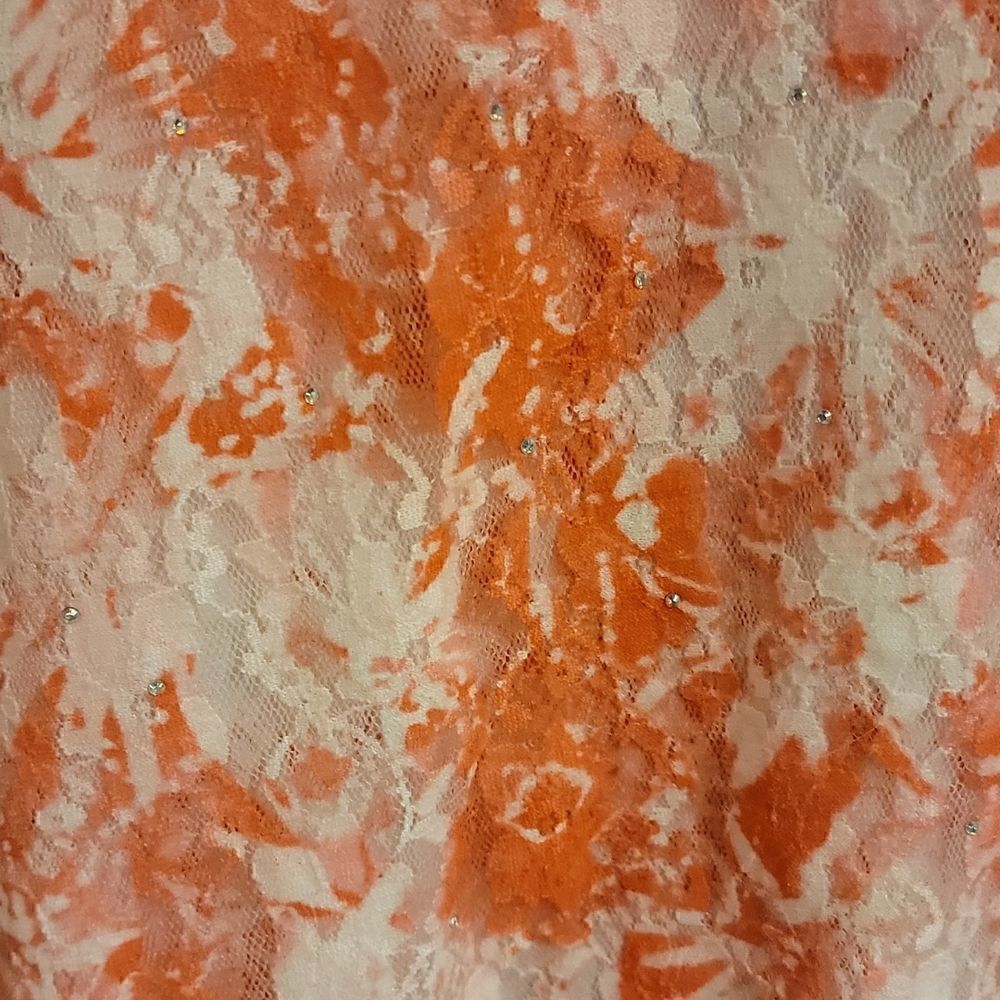 𝅺SAG Harbor coral lined laced overlay blouse with cinched waist - Picture 3 of 8